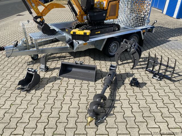 Minirypadlo s nízkozdvižným nakladačem + balíček příslušenství Berger Kraus BK1300JSR mit Kubota Motor + Schwenkarm