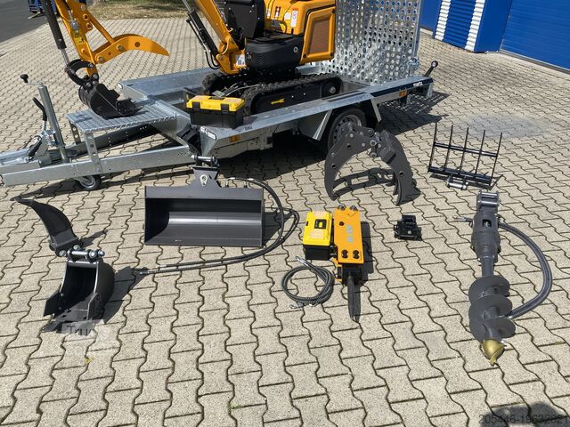 Minirypadlo s nízkozdvižným nakladačem + balíček příslušenství Berger Kraus BK1300JSR mit Kubota Motor + Schwenkarm