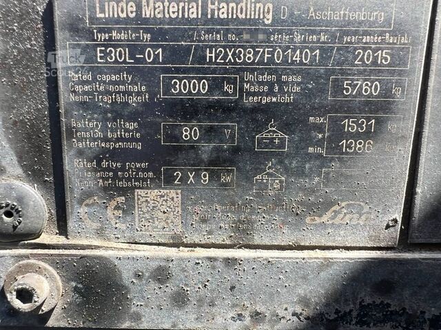Heftruck Linde E30L-01 side-shift 6.62m heating (1846)