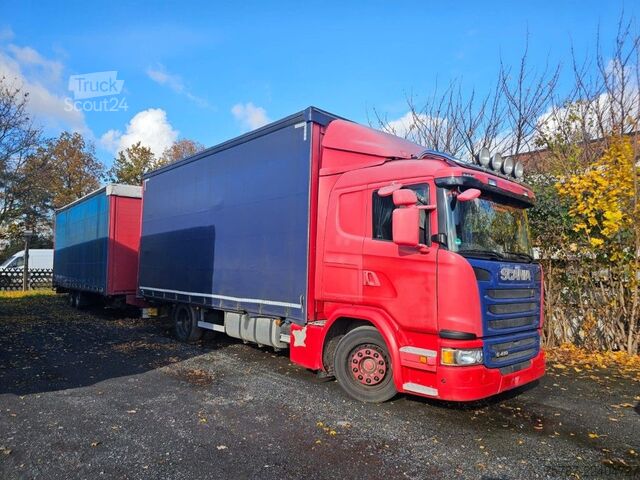 Valníkový nákladní automobil s plachtou SCANIA G410 Volumen, Edscha, Hubdach+Tandemhänger