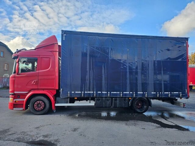 Valníkový nákladní automobil s plachtou SCANIA G410 Volumen, Edscha, Hubdach+Tandemhänger