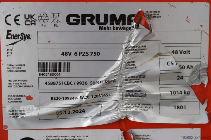 Gabelstaplerbatterie GRUMA 48 Volt 6 PzS 750 Ah
