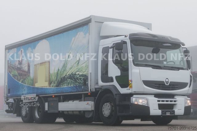 Tenteli düz yataklı kamyon RENAULT Premium 430 Getränkewagen Lift-/Lenkachse EU5