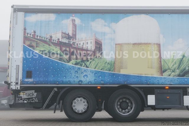 Tenteli düz yataklı kamyon RENAULT Premium 430 Getränkewagen Lift-/Lenkachse EU5