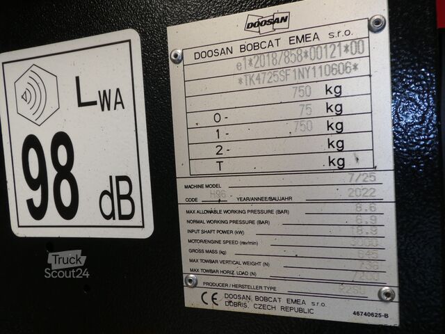 Mobil dieselkompressor 2,5 m² - 7 bar DOOSAN 7/25