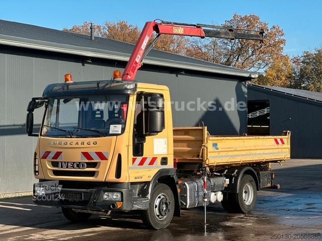 Fourgon benne basculante IVECO EuroCargo 80E19 HMF Ladekran Meiller-DSK