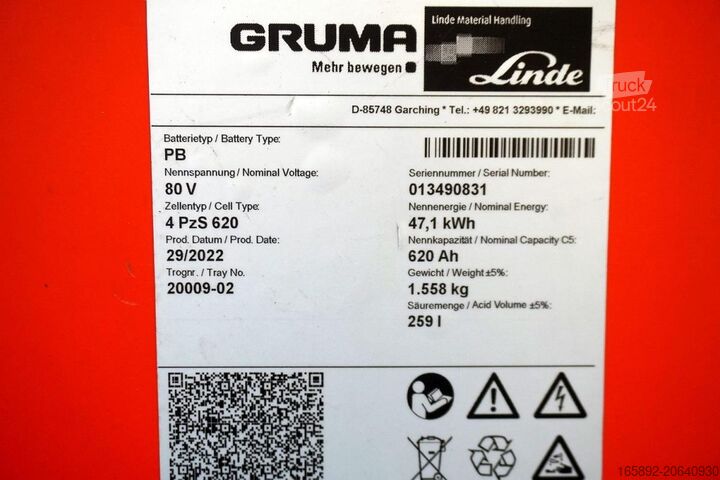 Batteria per carrello elevatore GRUMA 80 Volt 4 PzS 620 Ah