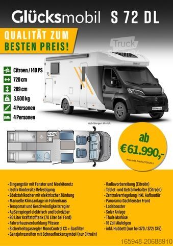 Polointegrovaný obytný vůz GLUECKSMOBIL S 72DL *Automatik*Hubbett*Face-to-Face
