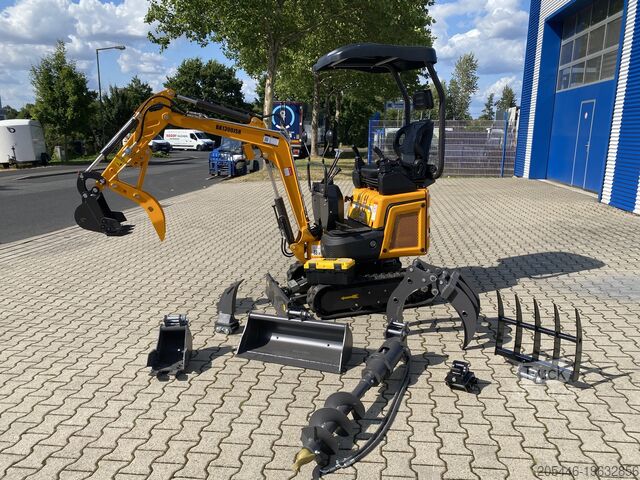 Miniescavatore con pacchetto di accessori di dimensioni ridotte Berger Kraus BK1300JSR mit Kubota Motor + Schwenkarm