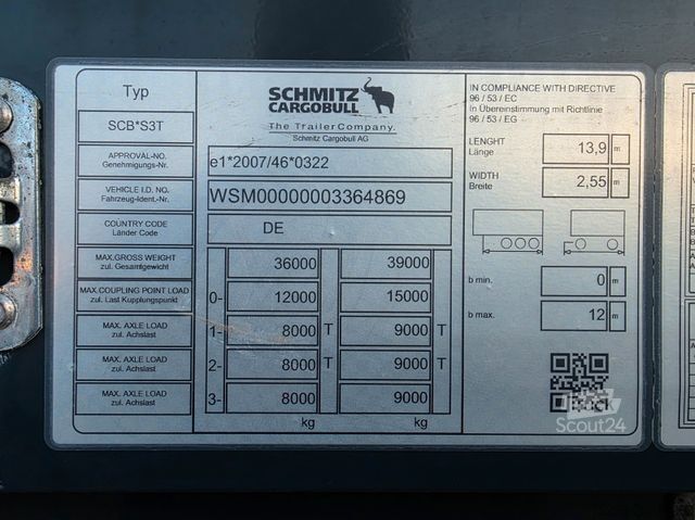 Åben sættevogn med presenning SCHMITZ CARGOBULL SCS 24/L - 13.62 EB / Lift / EDSCHA/Stapleraufn.