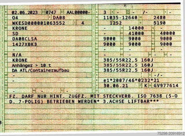 Ημιρυμουλκούμενο εναλλάξιμου αμαξώματος KRONE SD / Liftachse / 11.035-12.640