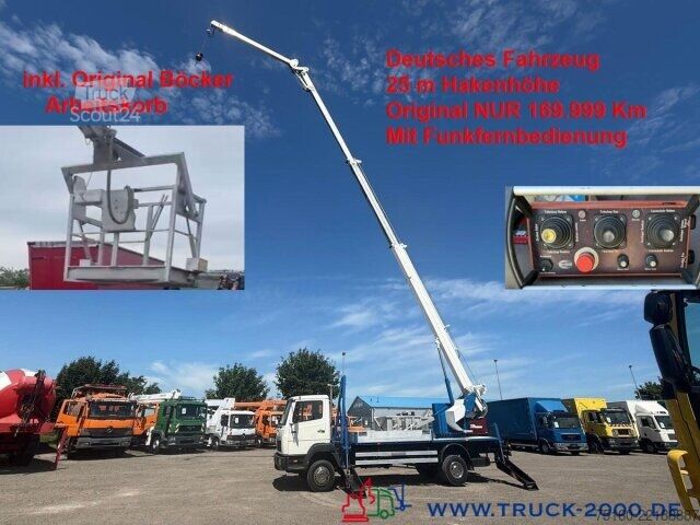Vrachtwagen met kraanopbouw Mercedes-Benz 814 Böcker Montage- Dachdecker+Arbeitskorb 25 M.