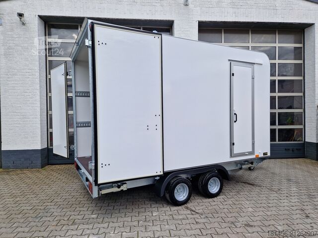 Dobozos trailershop schöner Kofferanhänger niedrige Ladefläche Seitentür 2700kg 360x200x210cm Neuverkauf