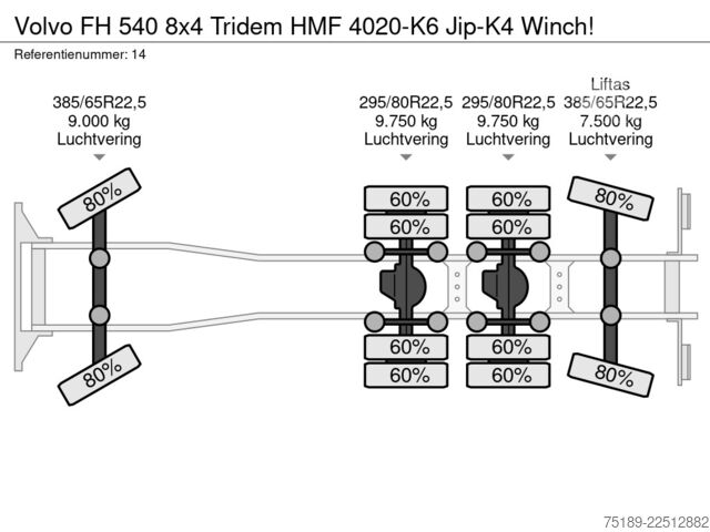 Darus teherautó Volvo FH 540 8x4 Tridem HMF 4020-K6 Jip-K4 Winch!