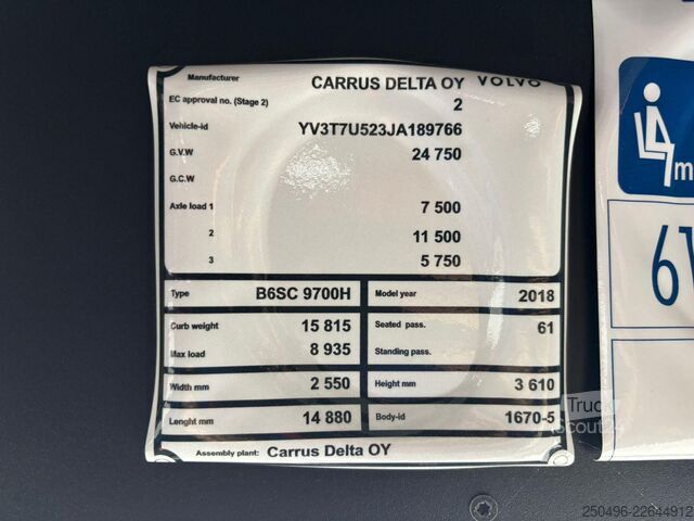 Cestovní vůz Volvo B8R 9700H 6x2*4 61 SEATS / AC / AUXILIARY HEATI...