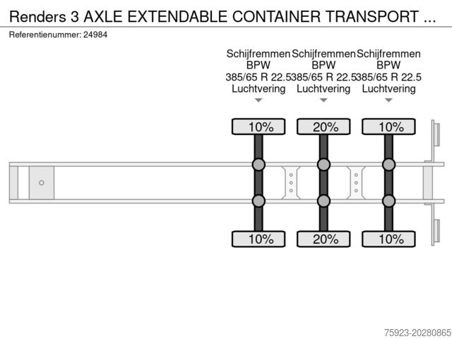 Transport af containere Renders 3 AXLE EXTENDABLE CONTAINER TRANSPORT TRAILER