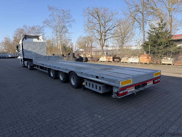 Polpriklopnik z nizko nakladalno ploščadjo Möslein STO 3 Schwebheim  3 Achs Satteltieflader Plato 45 t GGfür Fertigteile, Baumaschinen oder Container