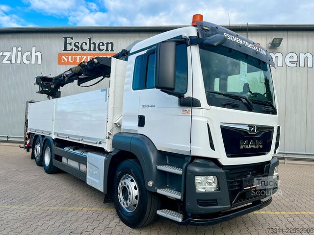 Φορτηγό με επίπεδη καρότσα MAN TGS 26.460 6x2 Lift*Lenk*Pritsche*HIAB 177K Kran