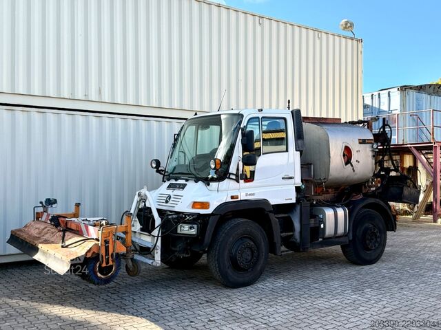 Centrale d'enrobage (d’asphalte) Unimog U400 mit Bitumspritze Breining + Besen