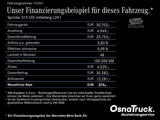 Panelinis furgonas MERCEDES-BENZ Sprinter 315 CDI mittellang L2H1 Klima,Navi, LED