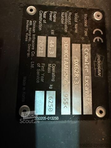  DOOSAN DX 62 R-3 6.2T - *FULL HYDR - *CENTRAL GREASING...