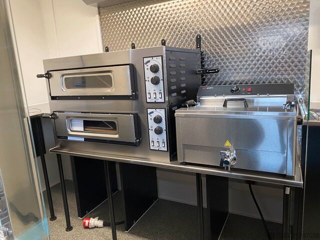 Remorque de vente, restauration Pizzawagen, Grillwagen, Imbissanhänger, Grill, Pizza, Pommes, Wurst, Nudel