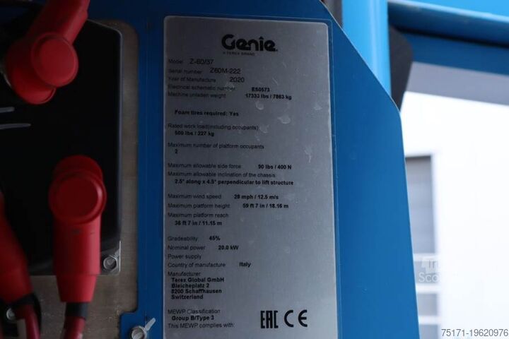 Gelenkteleskoparbeitsbühne Genie Z60/37FE Guarantee! Hybrid, 4x4 Drive, 20m Working