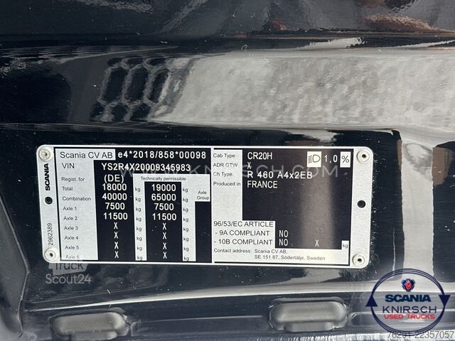 Trator de grande volume SCANIA R460A4x2EB / Hub-Sattelkupplung / LED