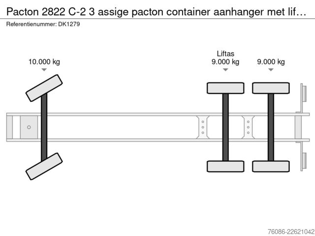 Container transport Pacton 2822 C-2 3 assige pacton container aanhanger me...