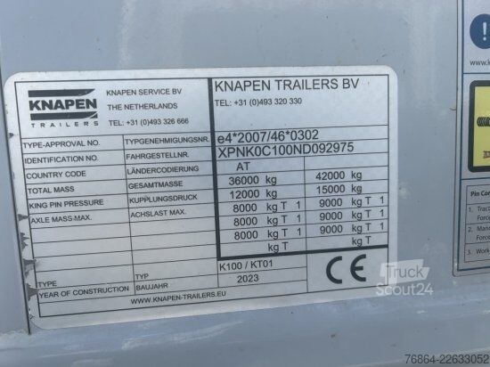 Yürüyen tabanlı yarı römork KNAPEN K100/KT01, 10 MM, LIFTACHSE,FUNK  UNFALLSCHADEN