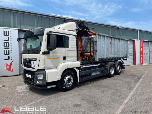 Φορτηγό γερανός roll-off MAN TGS 26.460 6x2*Meiller RS21.65 ++ Kran Mulde