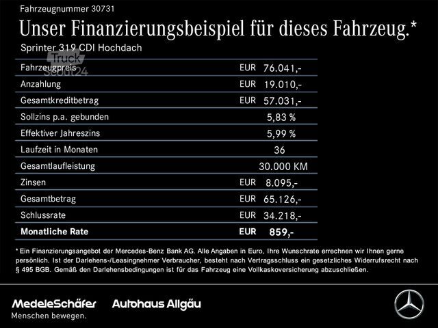 Furgone MERCEDES-BENZ Sprinter 319 CDI Hochdach Autom., LED, AHK, Navi