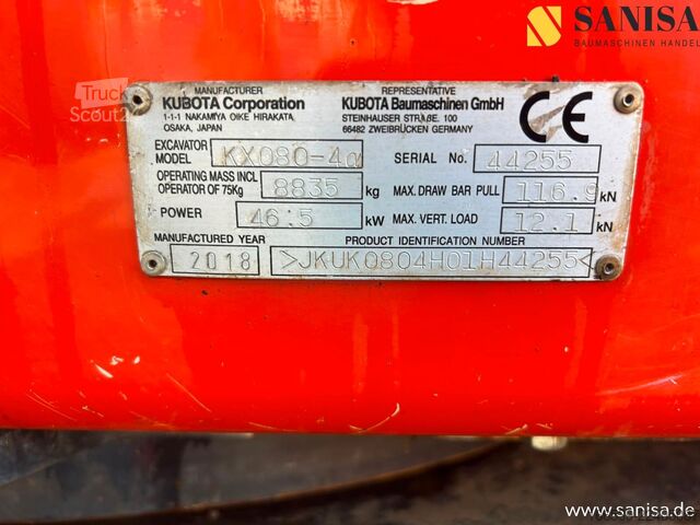Mini-pelle KUBOTA KX 080-4 Eco e Plus/SW/Verstellausleger/Klima
