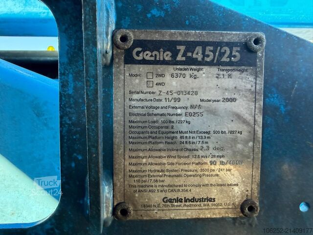 Lyftplattform Genie Z45/25 4WD - WH 15.7m - 2874h - 227kg - DEUTZ 4...