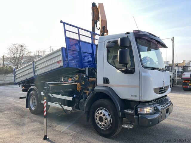 Caminhão basculante de três vias com guindaste Renault Midlum 240