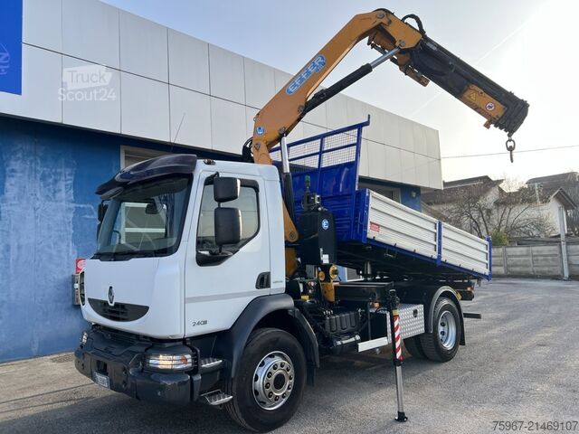 Caminhão basculante de três vias com guindaste Renault Midlum 240