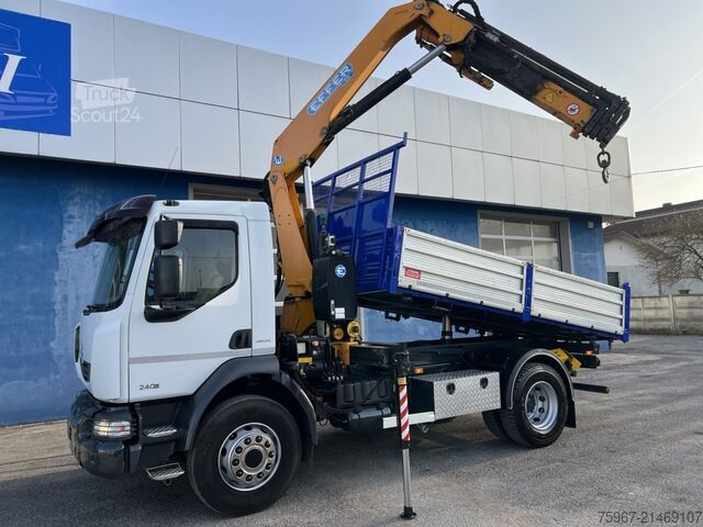 Caminhão basculante de três vias com guindaste Renault Midlum 240