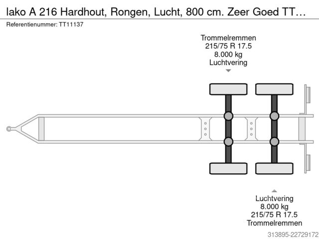 Platform trailer lako A 216 Hardhout, Rongen, Lucht, 800 cm. Zeer Goed