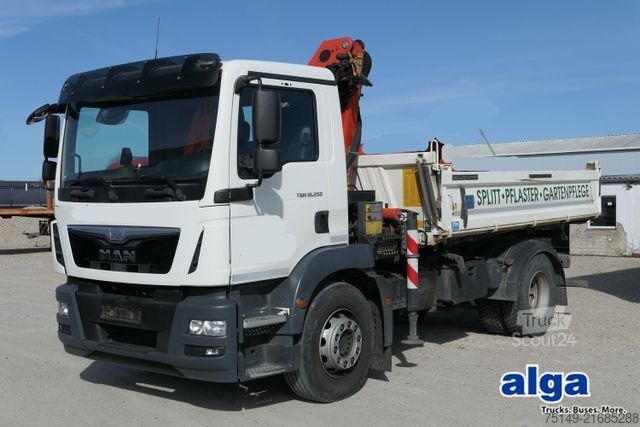 Camion basculante trilateral MAN 18.250 TGM 4x2, Palfinger 11001-KA, Greifer, AHK