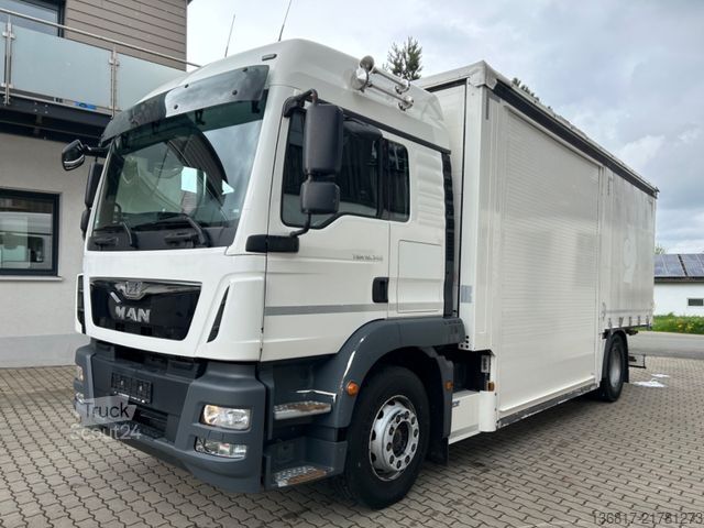Camion plateau avec bâche MAN TGM 18.340 E6 Plane Edscha Mitnahmestapler