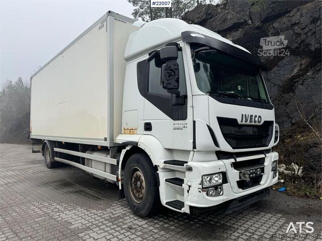 Kuffert Iveco Stralis 360 4x2 box truck with full side opening.