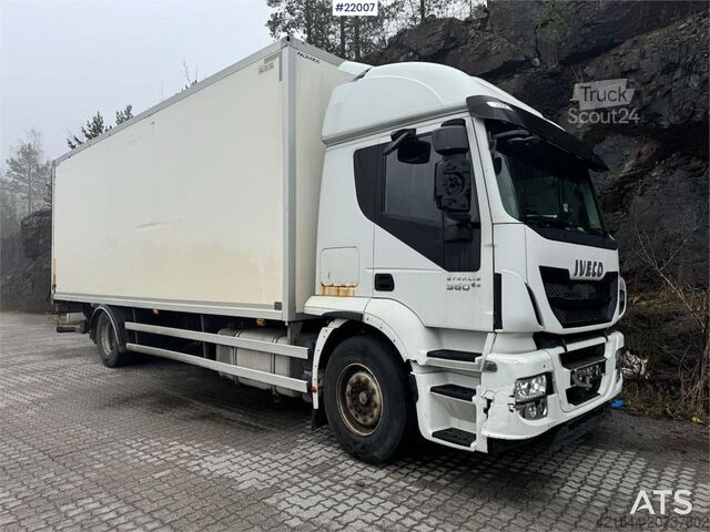 Kuffert Iveco Stralis 360 4x2 box truck with full side opening.