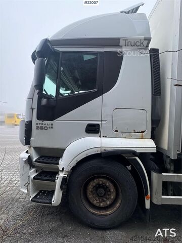 Kuffert Iveco Stralis 360 4x2 box truck with full side opening.