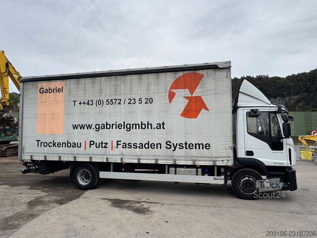 Camión plataforma con toldo IVECO Eurocargo 140E250 Pritsche Plane Klima