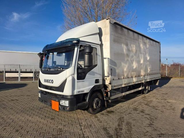 Transportador con plataforma y toldo IVECO 80-220 Eurocargo, Gardine, Ladebordwand, 1.Hand