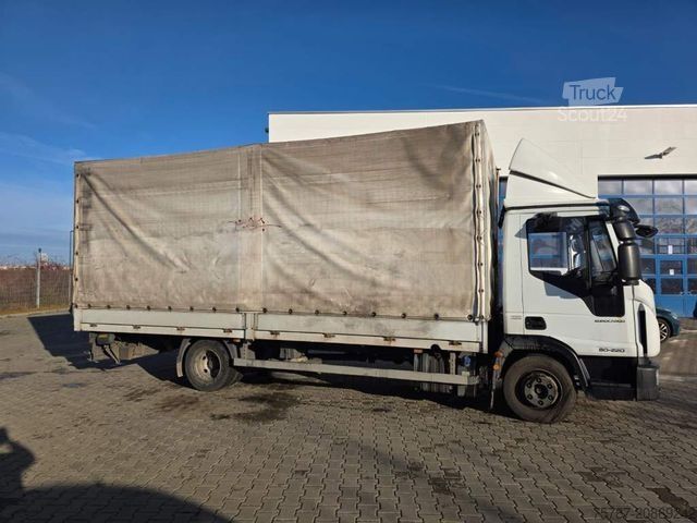 Transportador con plataforma y toldo IVECO 80-220 Eurocargo, Gardine, Ladebordwand, 1.Hand