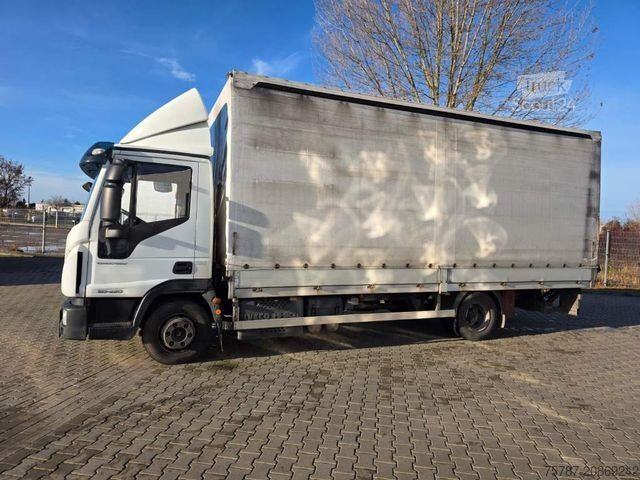 Transportador con plataforma y toldo IVECO 80-220 Eurocargo, Gardine, Ladebordwand, 1.Hand