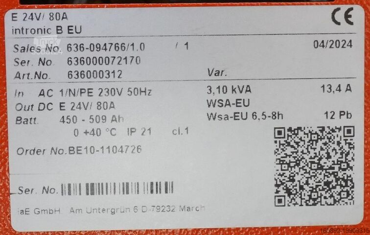 Baterie de stivuitor INDUSTRIE AUTOMATION intronic B EU E 24/ 80A