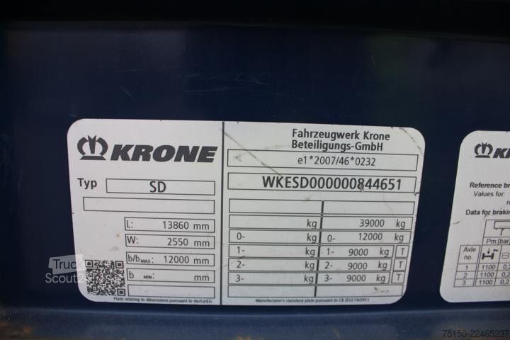 Naczepa otwarta z plandeką KRONE SD Tautliner Rungen LIFT Nr.: 651