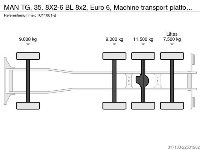 Camion de transport d'automobiles MAN TGX 35.500 8x2, Euro 6, Machine transport platform